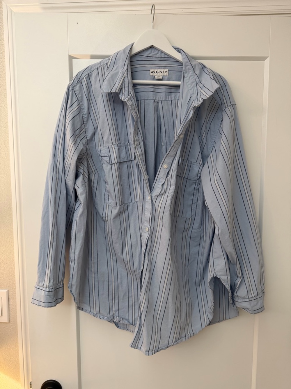 Ava & Viv Pale Blue Shirt with Navy Stripes